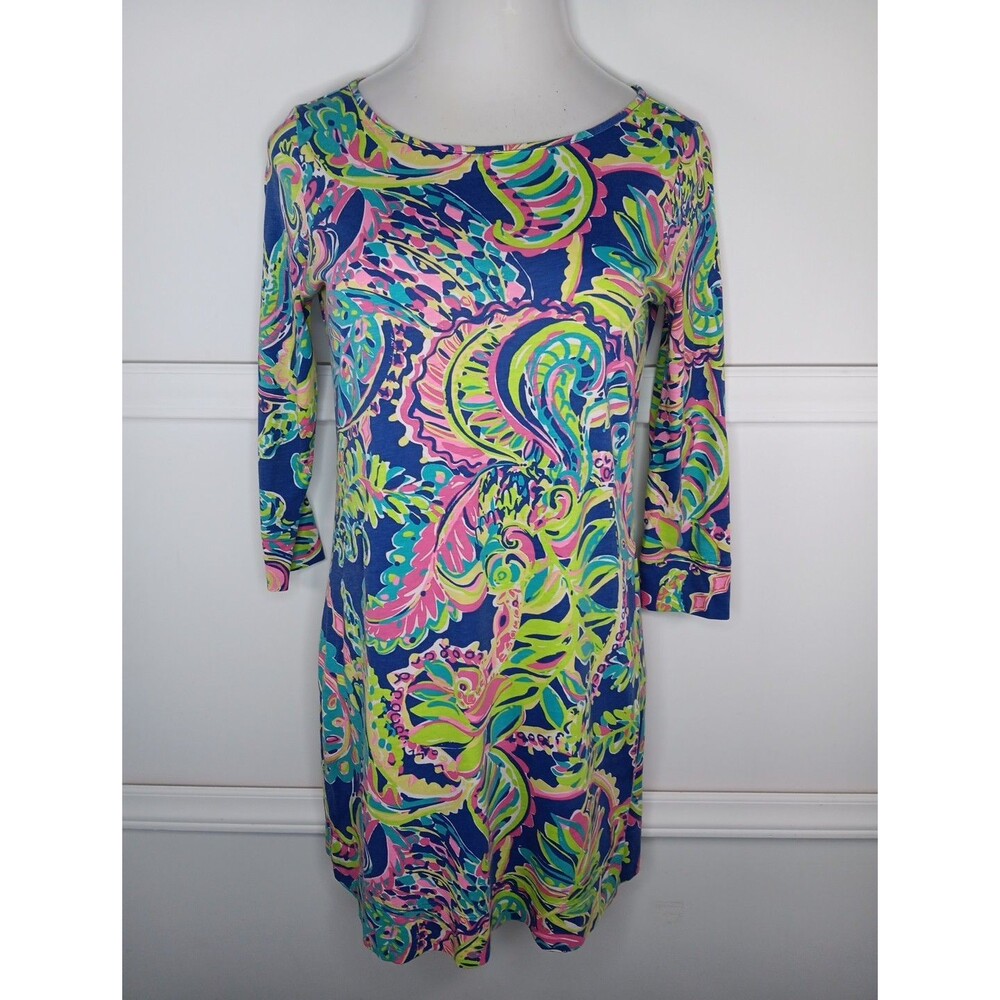 Lilly Pulitzer Marlowe Toucan Play Dress Small Blue Lime Pink 3/4 Sleeve Puma